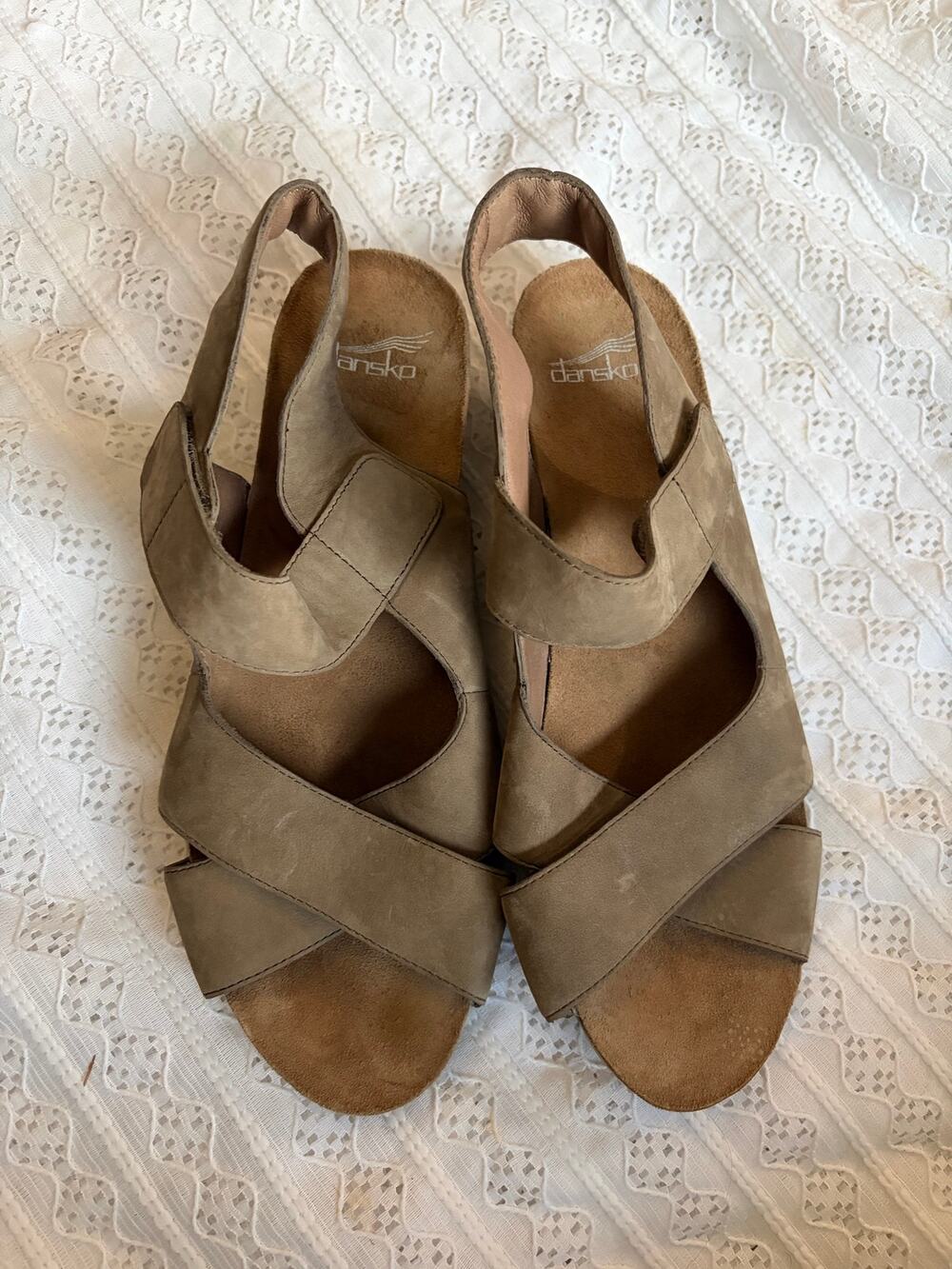 Dansko Leather Comfort Sandals Taupe Hook Loop Slingback Women's EU 41 US 11